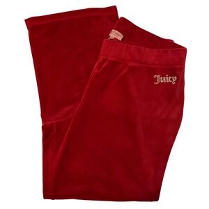 Juicy Couture Red Velour Rhinestone Logo Track Pants Wide Leg XXL Loungewear